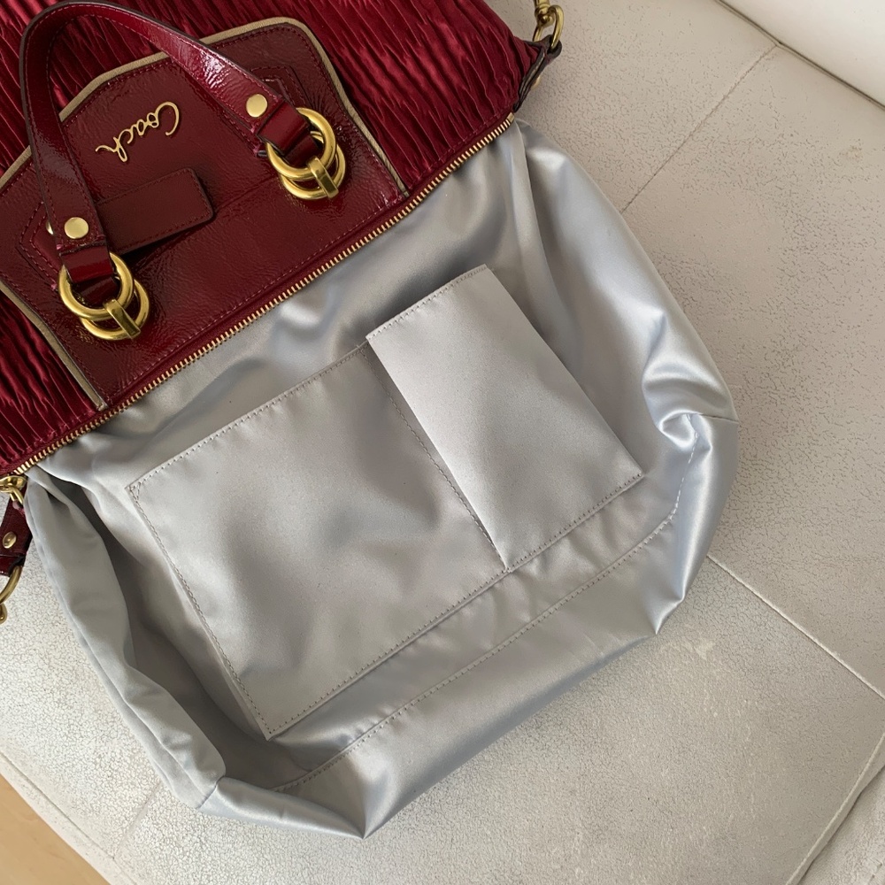 Coach Ashley Gathered Satin and Patent Leather Satchel in Bordeaux Med. Burgundy - Picture 15 of 16